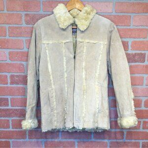 Wilsons Leather Kids Girls Shearling Aviator Jacket Size XL Beige Penny Lane